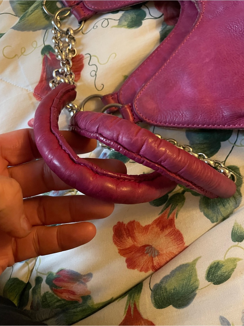Vintage Marzia Italian Pink Leather Tote Bag with Chain Handles -Large Bag - Picture 9 of 13